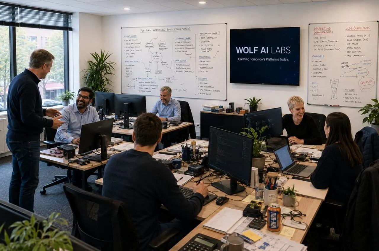 The Wolf AI Labs team at work in the Glasgow office